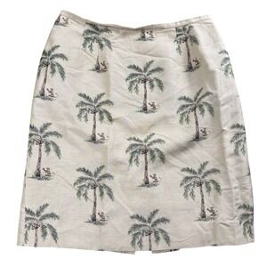 Talbots Tropical Palm Tree Monkey Skirt Womens 12 Silk Linen Beige Resortcore
